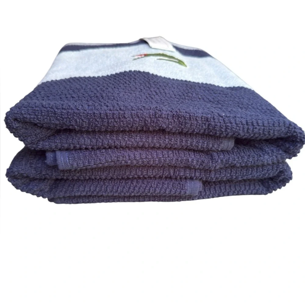 NWT 2 Lacoste Two-Tone Blue Bath Towel Set